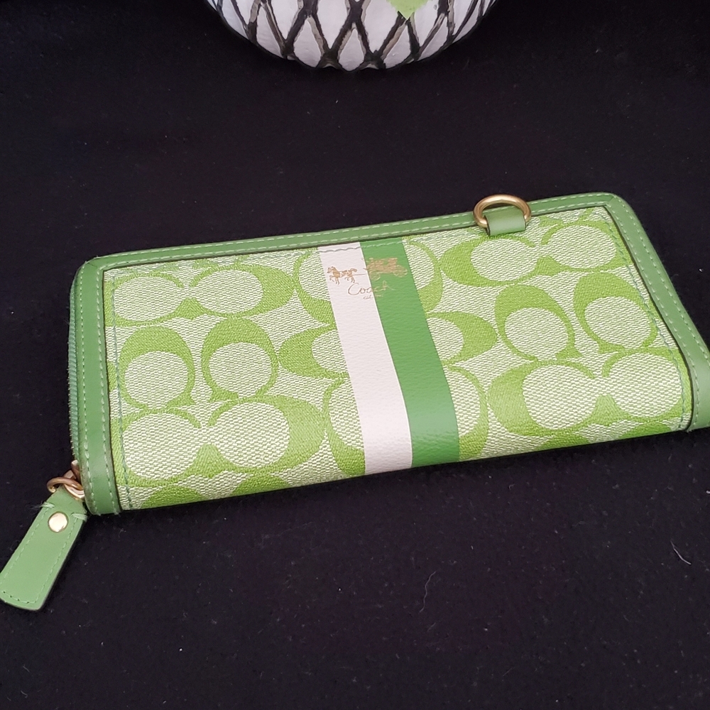 Coach Heritage stripe accordian zip around wallet